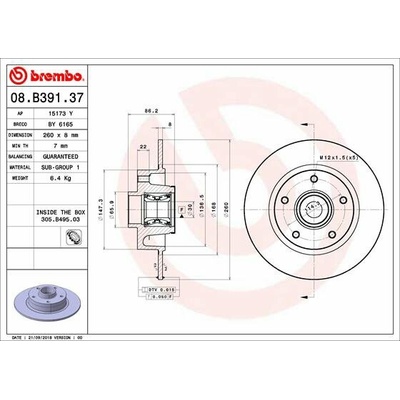 BREMBO brzdový kotúč 08.B391.37, sada 2 ks