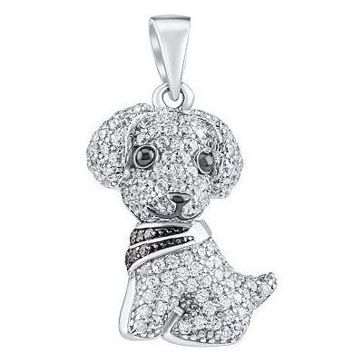 SILVEGO Strieborný prívesok pes Dasty s čírym Brilliance Zirconia MW13766P