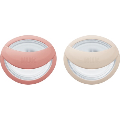 Nuk Силиконови залъгалки NUK - Mommy Feel, 0-9 месеца, 2 броя, Розова и Бежова + кутийка за съхранение и стерилизация (10175312)