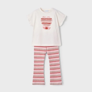 Mayoral Комплект с клин до глезена flare в цвят сьомга и бяла тениска с детайли за мини момиче Майорал