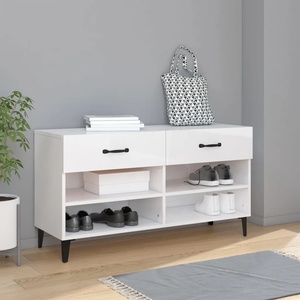 vidaXL Шкаф за обувки, бял гланц, 102x35x55 см, инженерно дърво (812831)