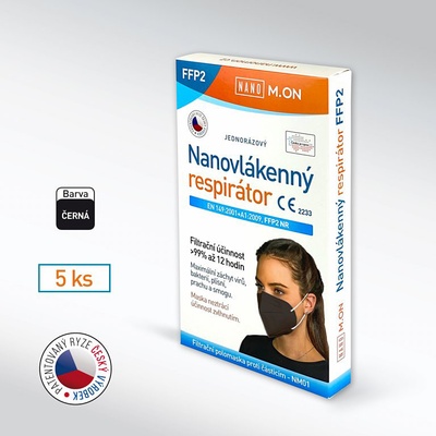 Nano M.ON Český antivirový nanorespirátor FFP2 Černá 5 ks