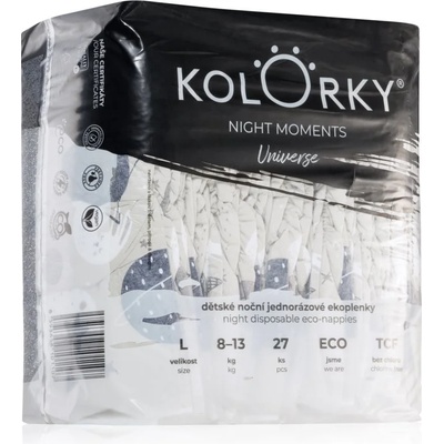Kolorky Night Moments еднократни ЕКО пелени за цялостна защита през нощта размер L 8-13 kg 27 бр