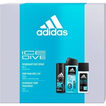 Adidas Ice Dive deodorant sklo 75 ml + sprchový gel 250 ml + deospray 150 ml dárková sada