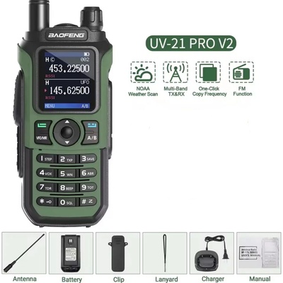 Baofeng Водоустойчива трибандова радиостанция Baofeng UV-21 PRO, до 10км обхват, 1, 77" LCD екран, 8W, 999 канала, USB-C зареждане, FM радио, Зелена (UV-21 PRO green)