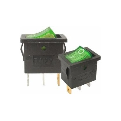 Prepínač kolískový mini 3pin 230V zelený