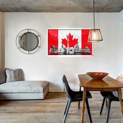 Kanada nástenný obraz s podsvietením - vlajka a pamiatky 90 x 60 cm