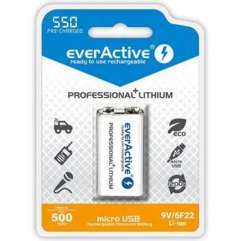 everActive Акумулаторна Батерия R22 9V LiIon 500mAh/550 precharged +Usb-C 1бр. в опаковка EVERACTIVE (EVER-BR-R22-LIION-500MA)