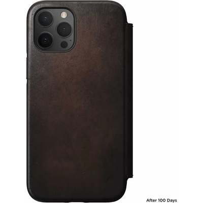 Nomad Folio Leather Rugged Case - кожен (естествена кожа) калъф, тип портфейл за iPhone 12 Pro Max (кафяв)