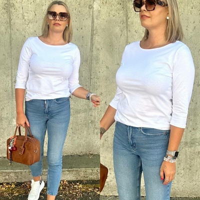 Edena Uni basic tričko s 3/4 rukávem bílé