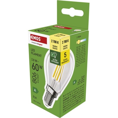 Emos LED FLM MINI GL 3,8W(60W) 806lm E14 WW A CLAS