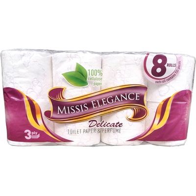 Missis elegance тоалетна хартия, Ароматизирана, 8 броя х 75гр, Лилава