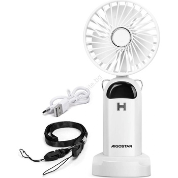 Aigostar преносим вентилатор 4W/5V 1200mAh, бял (AI1053)