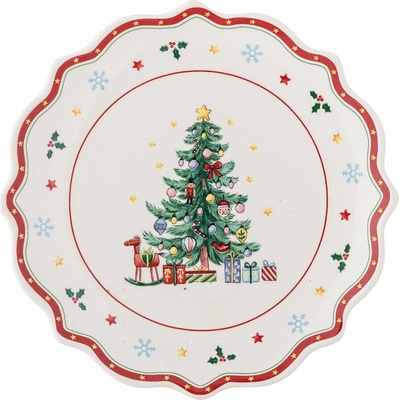 Bloomingville Červeno-krémový servírovací keramický tanier s vianočným motívom 17 cm Naive