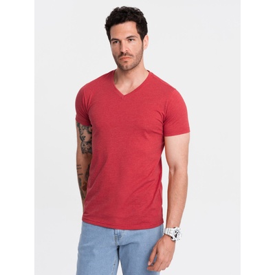 Ombre Clothing Памучна класическа мъжка тениска BASIC с V-образно деколте - червена V17 OM-TSBS-0145 Ombre Clothing Ombre Clothing | Cherven | МЪЖЕ | S