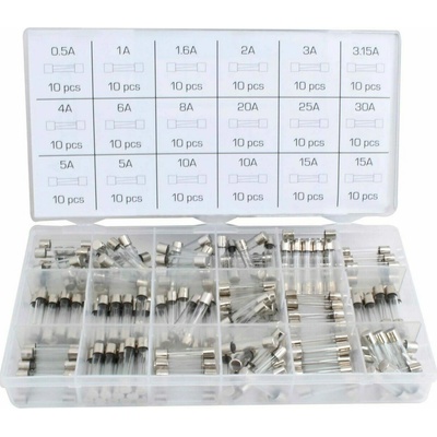 ASTA A-TC521 Autopojistky skleněné trubičkové, 0,5-30 A, 6x30 mm, pro autoveterány, sada 180 ks -