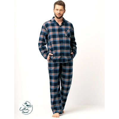 Key pánské pyžamo MNS 431 FLANEL DR tm. modrá