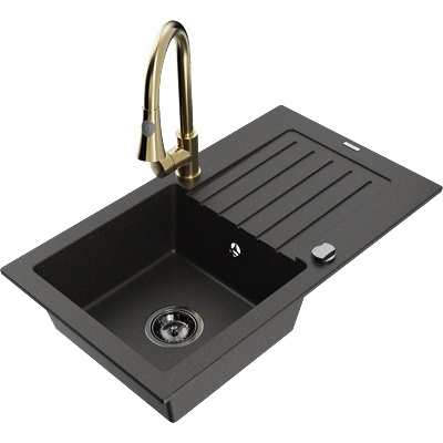 Mexen Pablo гранитна мивка с 1 отделение с отцедник и кухненски смесител Elia, (6510-75-670101-50-B)
