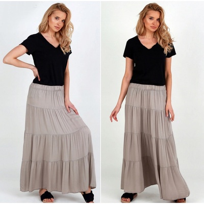 Fashionweek dlouhá maxi letní španělská sukně ze vzdušného materiálu s volánky ZIZI266 capuccino
