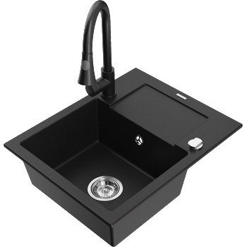 Mexen Enzo гранитна мивка с 1 корито с отцеждач и кухненски кран Elia, черен - 6506-77-670101-70 (6506-77-670101-70)