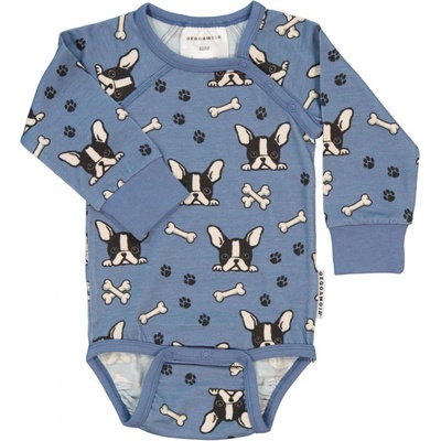 Bambusové body dětské s dlouhým rukávem modré Blue Bulldog Geggamoja – Zboží Mobilmania