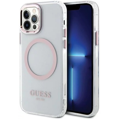 GUESS GUHMP12MHTRMP iPhone 12/12 Pro 6.1" розов твърд калъф с метална контура MagSafe (GUHMP12MHTRMP)