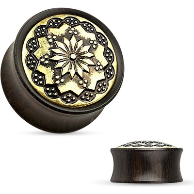 Šperky4U dřevěný plug do ucha Ebony Wood s ornamenty PL01174-06