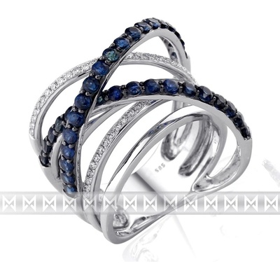Diamantový zlatý prsten z bílého zlata s diamanty a modrými safíry 36ks/1,87ct