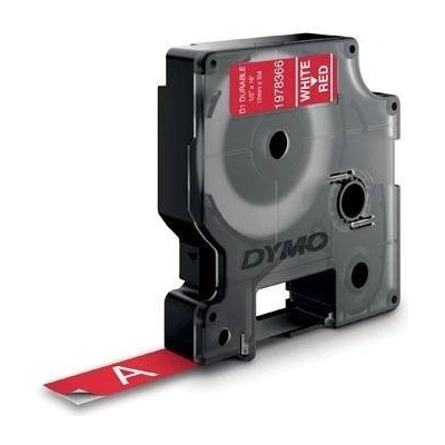 DYMO D1 1978366, 12mm x 3 m, бял печат/червен фон, перманентна винилова, оригинална лента (1978366)