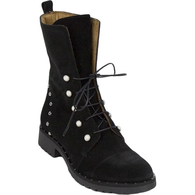 Български обувки Високи Дамски Черни боти от велур 34256