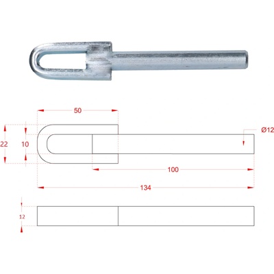 Kotvení do betonu na plotové dílce 135mm, na vrták ø 12mm, Zinkované /pro výplně 12x12 a 14x14/