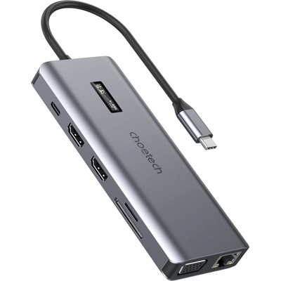 Choetech 12в1 Хъб Choetech с дисплей, USB-C към USB-C / USB-A / HDMI / VGA / AU (HUB-M26-GY)