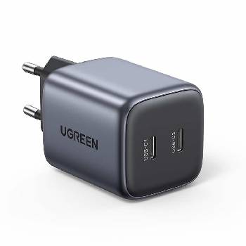 UGREEN Fast Charger GaN 45W - захранване за ел. мрежа смартфони и таблети с 2xUSB-C изхода и с технология за бързо зареждане (черен)