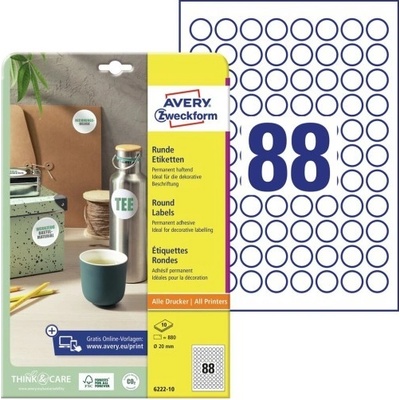 Avery Zweckform Kulaté papírové štítky 10 listů bílé ø 20 mm 6222-10