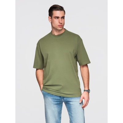 Ombre Clothing Мъжка памучна тениска LOOSE FIT с кръгло деколте - тъмно маслинева V8 OM-TSBC-0267 Ombre Clothing Ombre Clothing | Zelen | МЪЖЕ | S