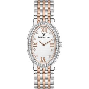 Daniel Klein DK. 1.13600-5 Premium Дамски часовник-сив циферблат, овален корпус, сребристо-златиста стоманена верижка Часовници