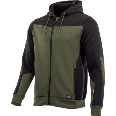 Sara Workwear Rozepínací mikina s kapucí extra teplá COMFORT PLUS olivová černá