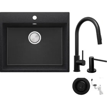 Твоят Стил Графитна кухненска гранитна мивка Рига 60, Смесител 9010, Сифон, Дозатор