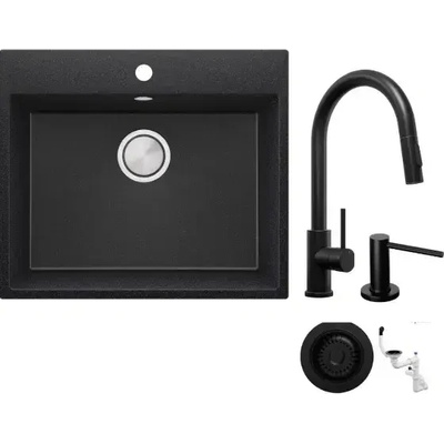 Твоят Стил Графитна кухненска гранитна мивка Рига 60, Смесител 9010, Сифон, Дозатор