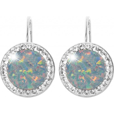 JSB bijoux s.r.o. Stříbrné náušnice klapky s kulatým opálem a krystaly Swarovski Australian Shadow velké (Stříbro 925/1000)