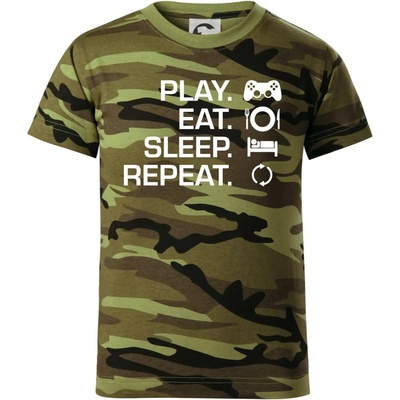 Play Eat Sleep Repeat game dětské maskáčové triko zelený maskáč