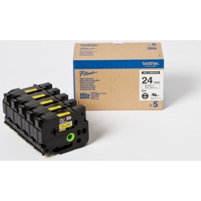 páska BROTHER HGe651 čierne písmo, žltá páska HQ Tape (24mm) (5 ks) (HGE651V5)