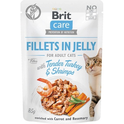 Brit Care Cat filety v želé krocan a krevety 48 x 85 g