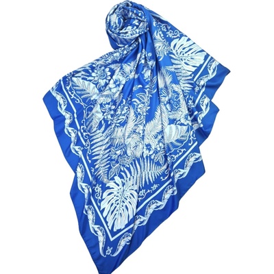 Classic Scarf velký modrý šátek z viskózy rayon květinový