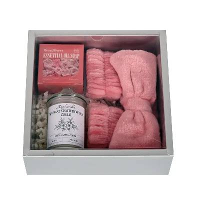 Подаръчен комплект за спа с ароматна свещ и органичен сапун Rose flowers (К102358-2)