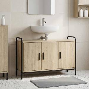 vidaXL Шкаф за баня Дъб сонома 95 x 34 x 61 см Инженерна дървесина (8014065)