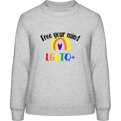 AWDis Sweat mikina Dúhový nápis Free your mind šedivá sivá