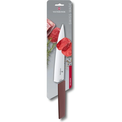 Victorinox 6.9016.221B Swiss Modern tranžírovací nôž, 22 cm, hladká čepeľ, Blister, hroznovo-červený