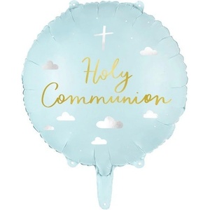 Party Deco Фолиев Балон "Holy Communion", Светло Син, 45см (FB173)