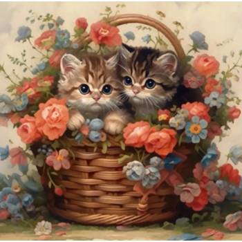Norimpex - Puzzle Diamant painting: Kittens in a basket 30x40cm - 1 - 39 piese